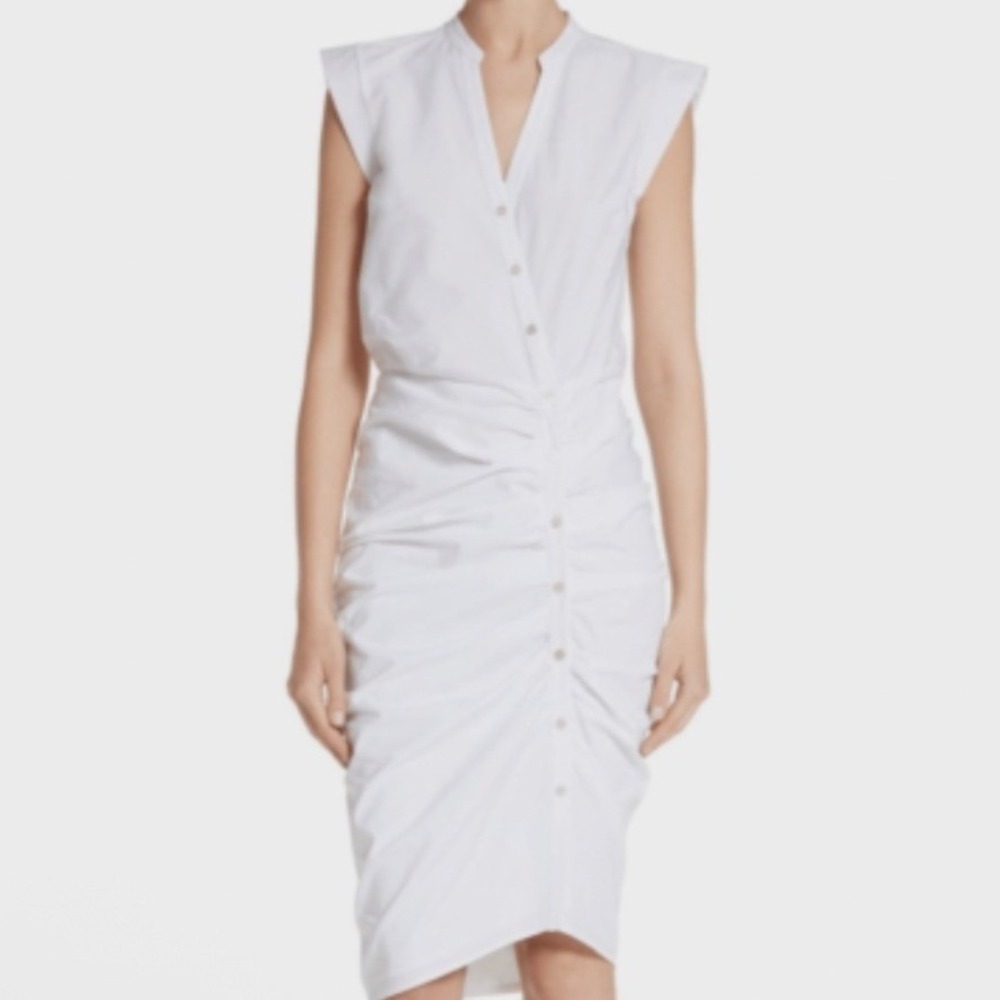 NWT Veronica Beard Ruched Shirt Dress White‎ Stretch Cotton Graduation Size 0